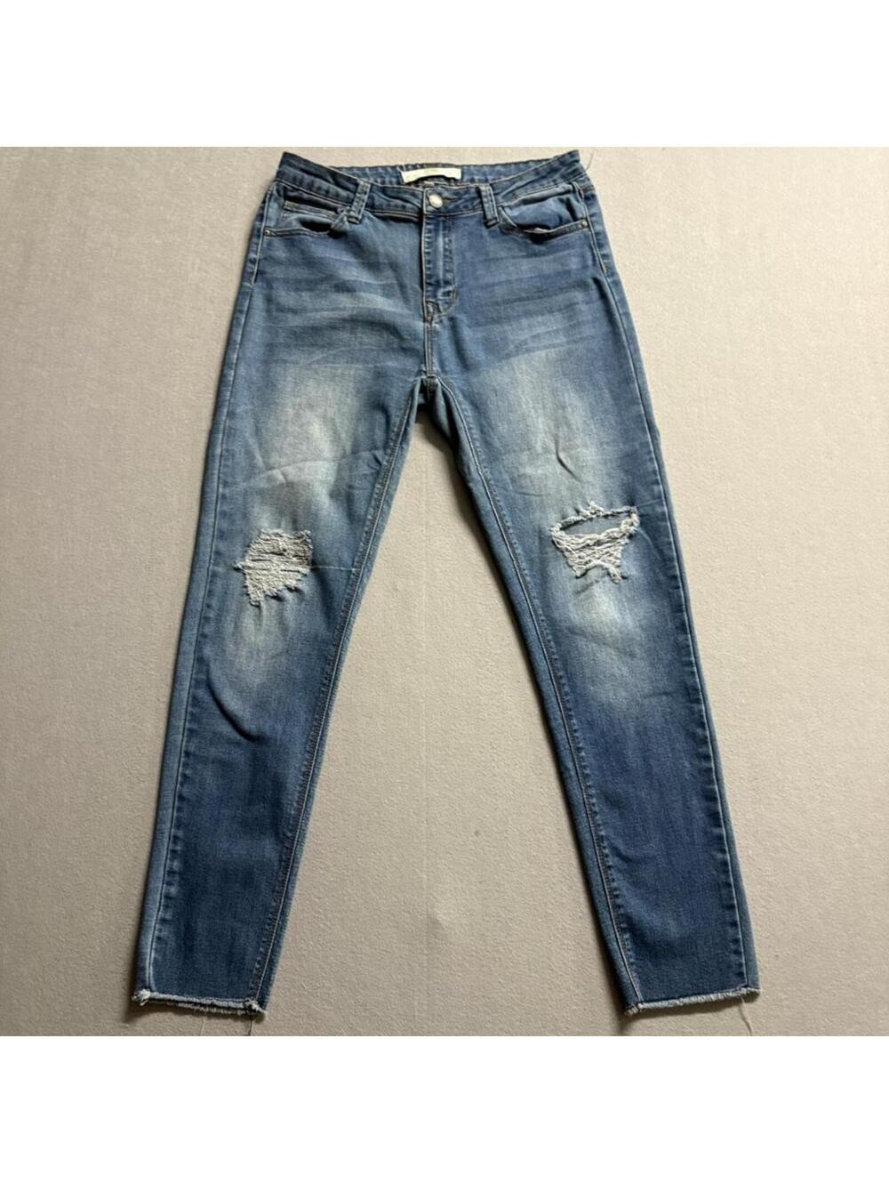 Papaya Distressed Skinny Jeans Womens Size 11 Blue Denim Raw Hem Stretch